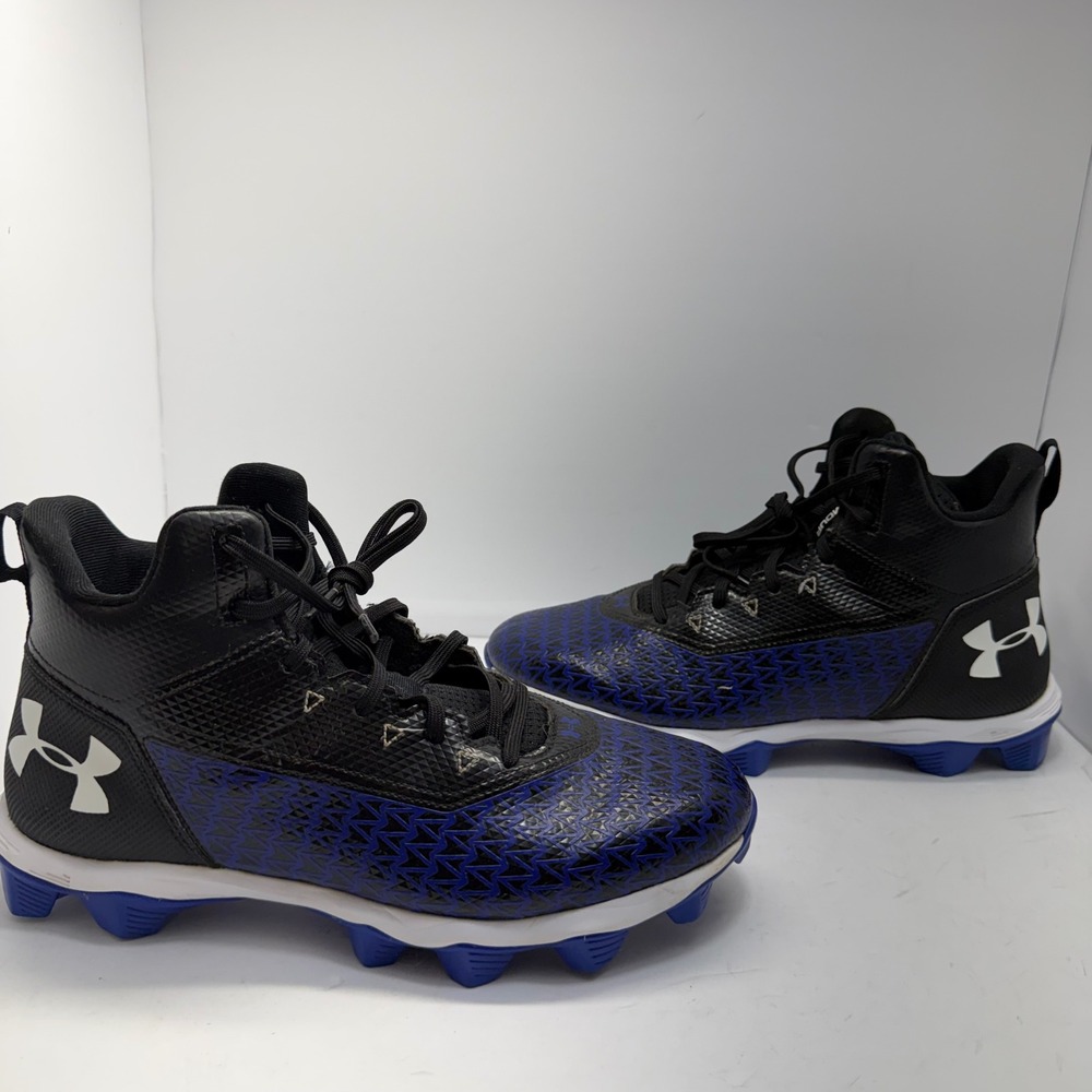 Under Armour Cleats Hammer RM Kids Size 8 Black Blue Football
